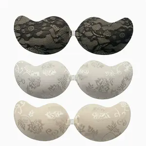 Lace & Floral Adhesive Bra, Invisible Push-Up Sticky Bra with Free Nipple Covers, Reusable Silicone Backless Bra for Wedding, Dress & Swimwear