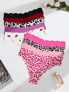 HOTCOM Women's Underwear Set 9Pcs Leopard Prints Fitted Breathable Comfort Design All Season Wear