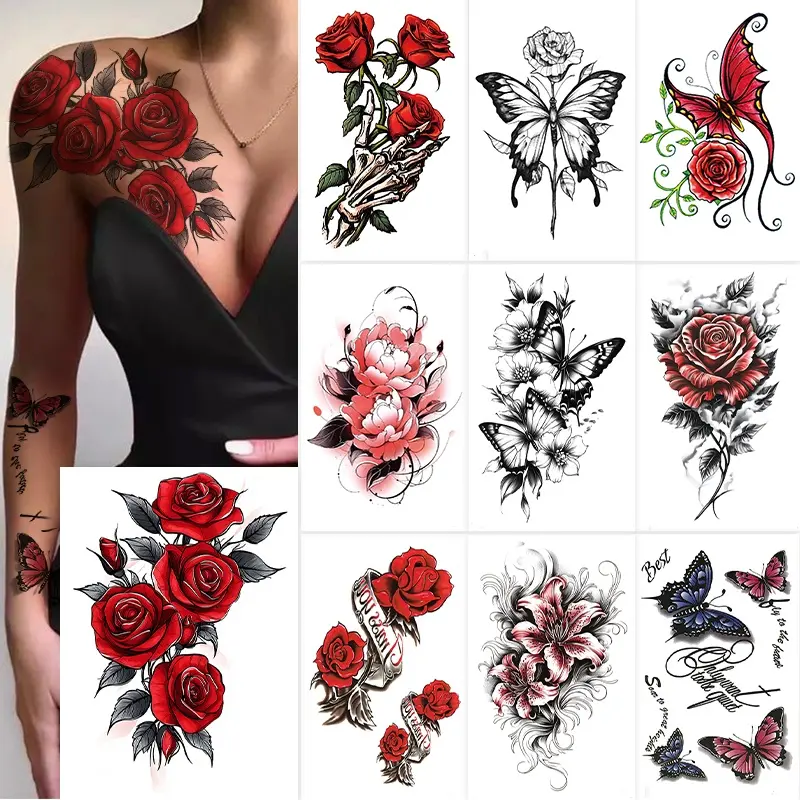 Temporary Tattoos for Women, 10 Sheets Waterproof 3D Floral & Geometric Body Art, Realistic Tattoo Art Stickers for Sensitive Skin, Body Art Temporary Tattoos