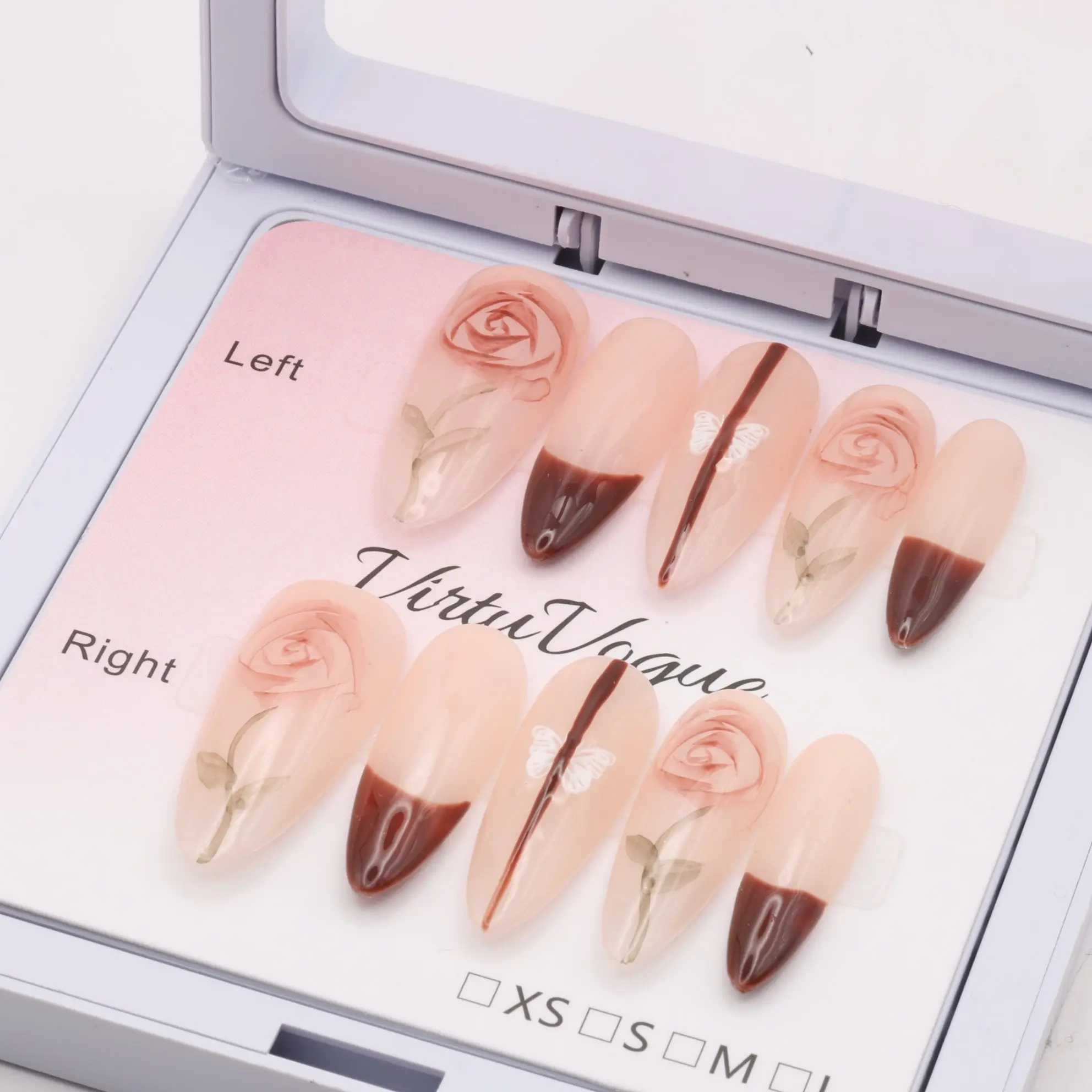 Espresso Rose WhisperPress-On Nails – Handcrafted, Reusable, Long-Lasting, Salon Quality Design + Free Application Toolkit