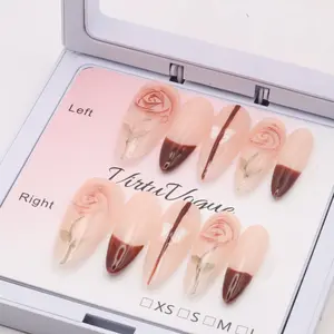 Espresso Rose WhisperPress-On Nails – Handcrafted, Reusable, Long-Lasting, Salon Quality Design + Free Application Toolkit