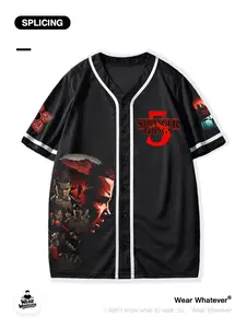 Stranger Things Graphic Loose-Fit Short Sleeve Shirt, Casual Breathable Daily Wear, Home & Outdoor Clothing, Fitted Style