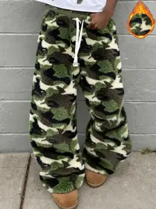 Men's Sweatpants with Plush Design, Soft Comfortable Fabric, Ideal for Commuting & Home Activities, Casual Wear, Camo Print Pants