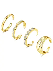 4pcs Open Toe Ring Set, Trendy Cubic Zirconia Stackable Toe Rings, Fashion Ring, Interlocked Stackable Rings, Sexy Geometric Ankle Bracelet for Women, All Seasons Jewelry
