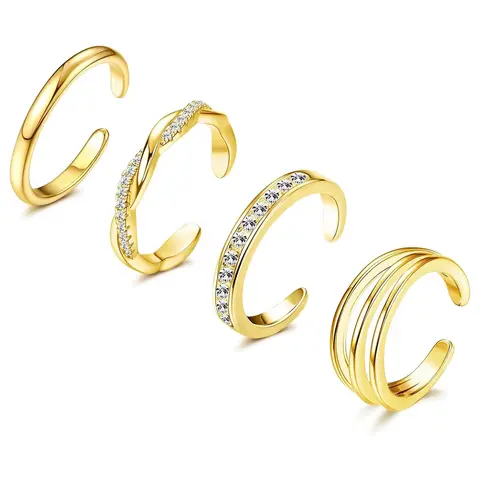 4pcs Open Toe Ring Set, Trendy Cubic Zirconia Stackable Toe Rings, Fashion Ring, Interlocked Stackable Rings, Sexy Geometric Ankle Bracelet for Women, Cubic Zirconia Accessories, All Seasons Jewelry