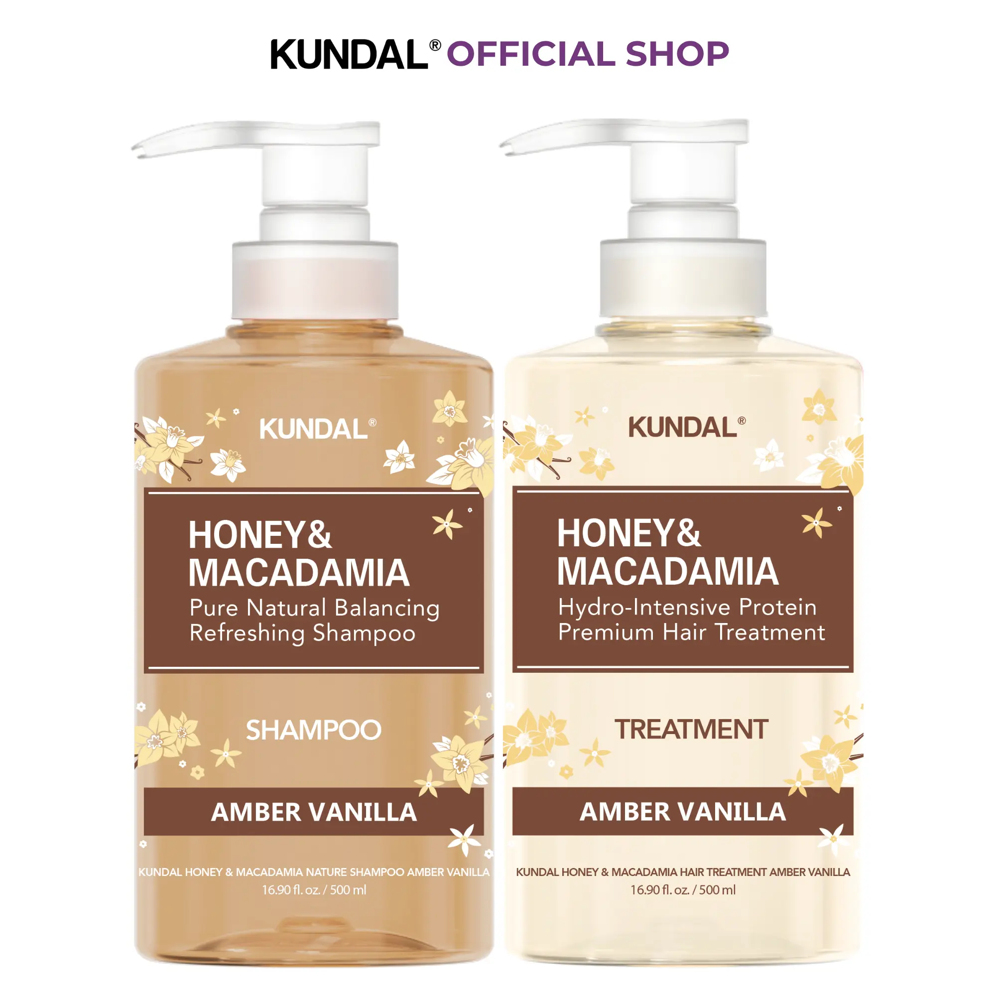 [KUNDAL] Shampoo & Treatment Set Amber Vanilla Edition 16.9 fl.oz each (MKT)