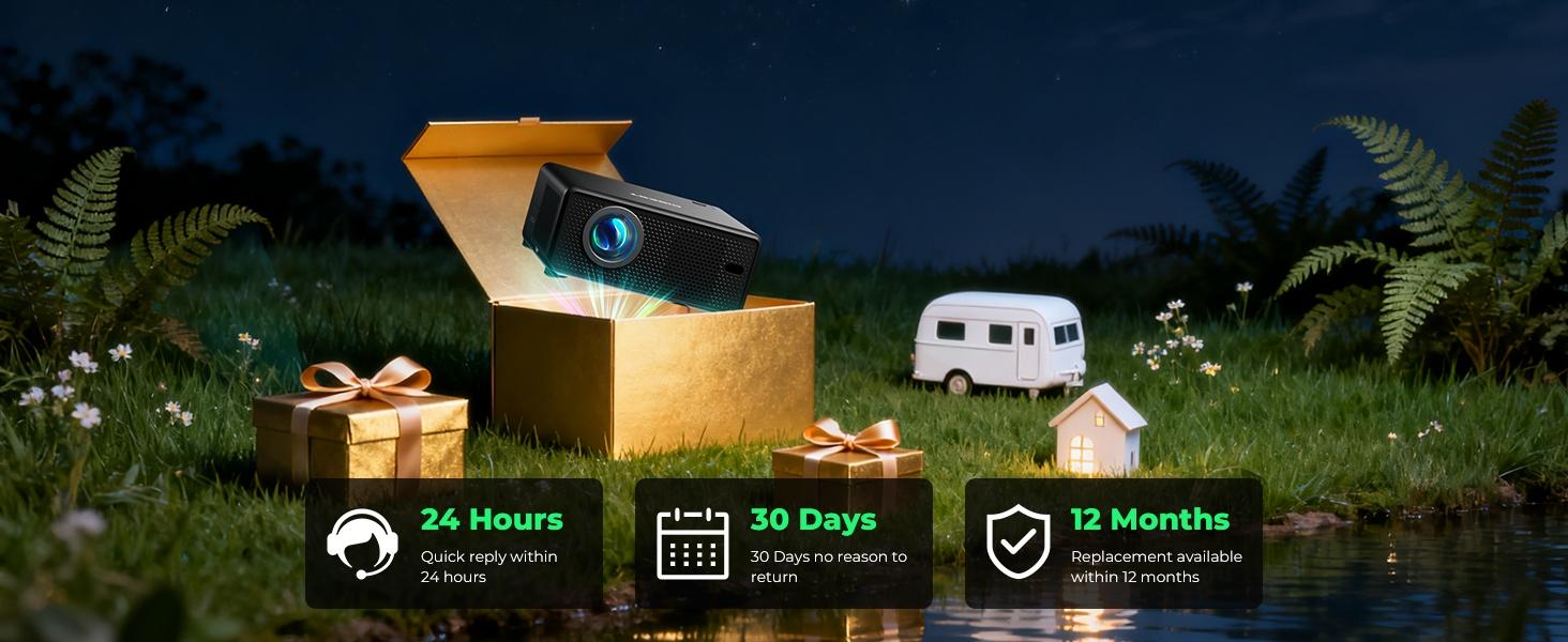 CiBest Mini Projector, 2025 New 1080P Full HD Portable Video Projector with 80% Lower Fan Noise, 200" Giant Screen Home Theater Movie Projector for Outdoor/Indoor Use, Compatible with TV Stick/PS5/USB/HDMI