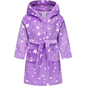 BSB-L   Girls Fleece Hooded Robes, Warm Printed Bath Robe for Kids Soft Fuzzy Bathrobe for Gifts