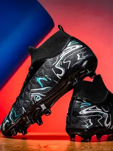 Unisex High-Top Soccer Shoes, PU Leather Upper, Striped Design, Ideal for Matches & Training, All-Season Wear, Durable Structure, Soccer Cleats