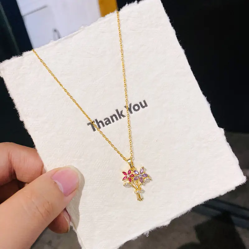 D22 Gold-Colored Zircon Flower Bouquet