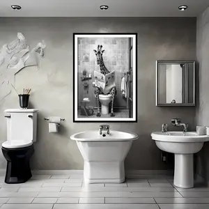 Funny Giraffe Print Bathroom Decor, Toilet Giraffe Animal Art, Giraffe Wall Art for Restroom, Humorous Bath Decoration