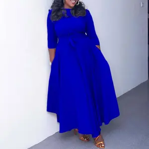 Cross-border Women's Fashion 2025 Spring Summer New Stylish Elegant Tie African Plus Size Long Dress Export Dress