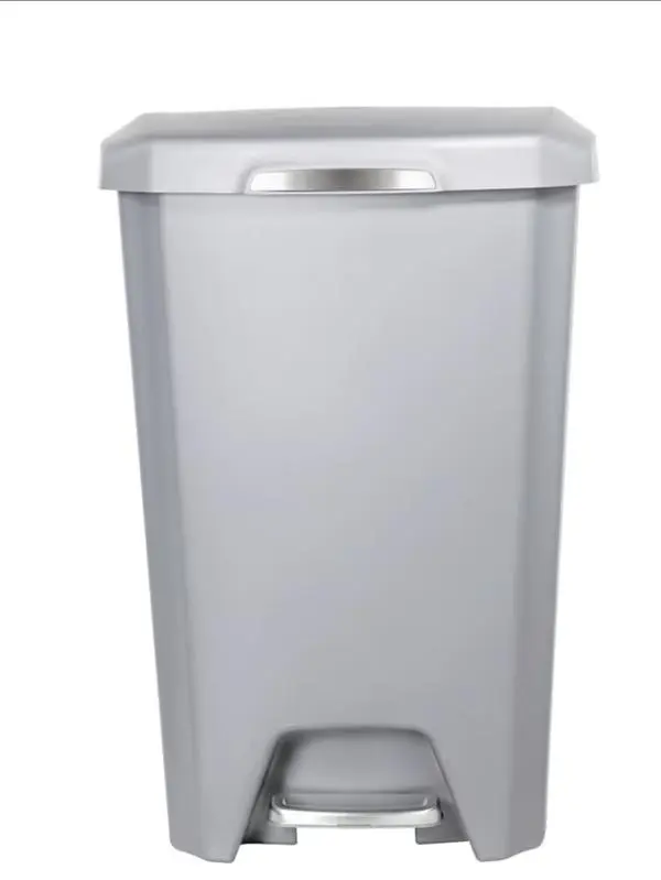 Hefty 12.1 Gal Gray Plastic Step Kitchen Trash Can with Soft-Close ft Pedal Lid