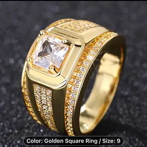 Men’s Square Cut Cubic Zirconia Full Of CZ’s Fashion Symbol For Any Occasion Size 9