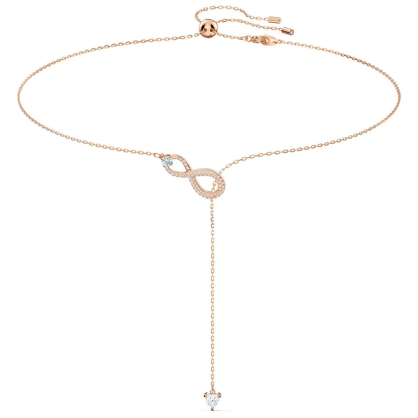 Swarovski Infinity Y Necklace, Rose-Gold Tone Plated with Stud Stones, Chic Everyday Jewelry, Charming Gift for Women, 7.5 cm