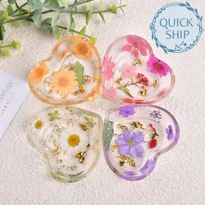 Real Flowers Resin Ring Holder, Heart Shaped Jewelry Dish, Housewarming, Birthday,Fall Gift Floral Organiser