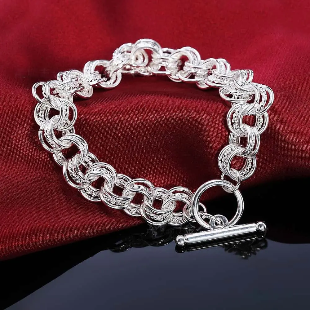 Women's 925 Silver Triple Interlocking Weave Chain Bracelet - 31g Solid Heavy Chunky Carved Link, OT Toggle Clasp, 20cm/7.87in Quiet Luxury Minimalist Elegant Daily Handcrafted Vintage Jewelry Gift for Her (Birthday, Anniversary)