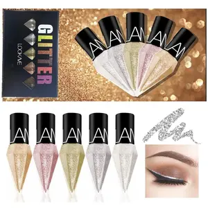 Glitter Liquid Eyeliner Colorful Set,5 Colors Metallic Shimmer White Silver Gold Diamond Eye Liner,Glitter Eyeliner Eyeshadow Shine,Waterproof Long Lasting Glow Sparkle Eye Glitter Makeup