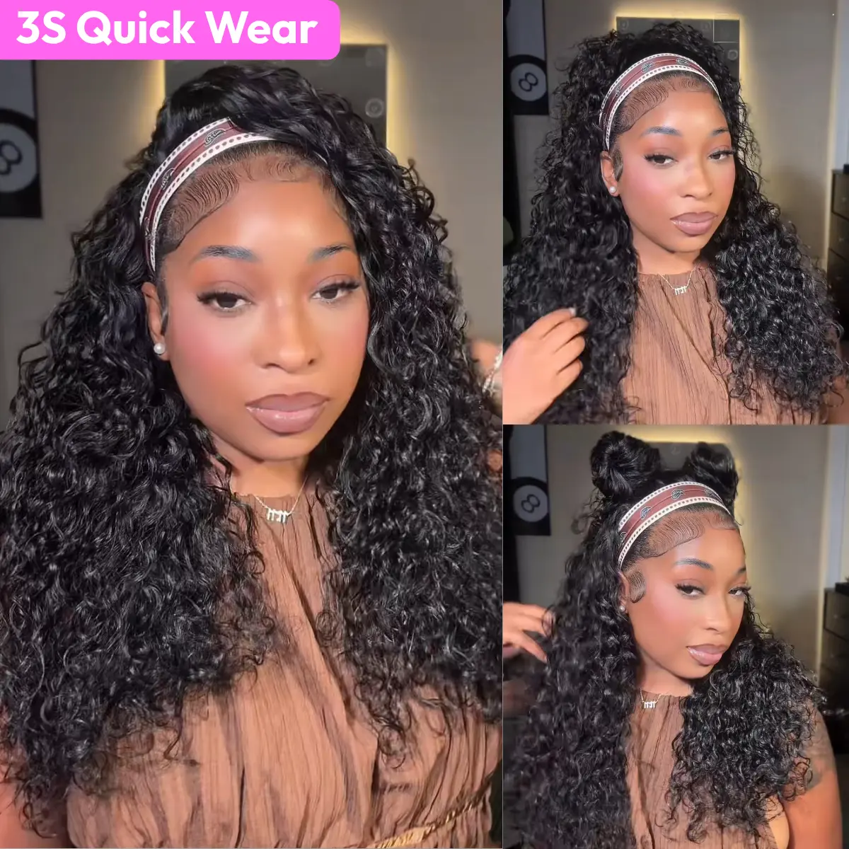 [Pre-Zipped]UNice Detachable Headband Water Wave Wig 2-In-1 Switch Half Wig 3S Quick Wear Cooling Breathable Headband Wig with Drawstring and Velcro Summer Wig Tiktoksummersale