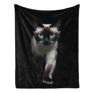 Siamese Cat Lover Gift Soft Cozy Flannel Blanket - Realistic Blue Eyes Siamese Cat Print Plush Throw, Warm Fuzzy Bedroom Sofa Blanket, Perfect Gift for Cat Mom Women Men Cat Owners for Birthday Holiday Home Decor
