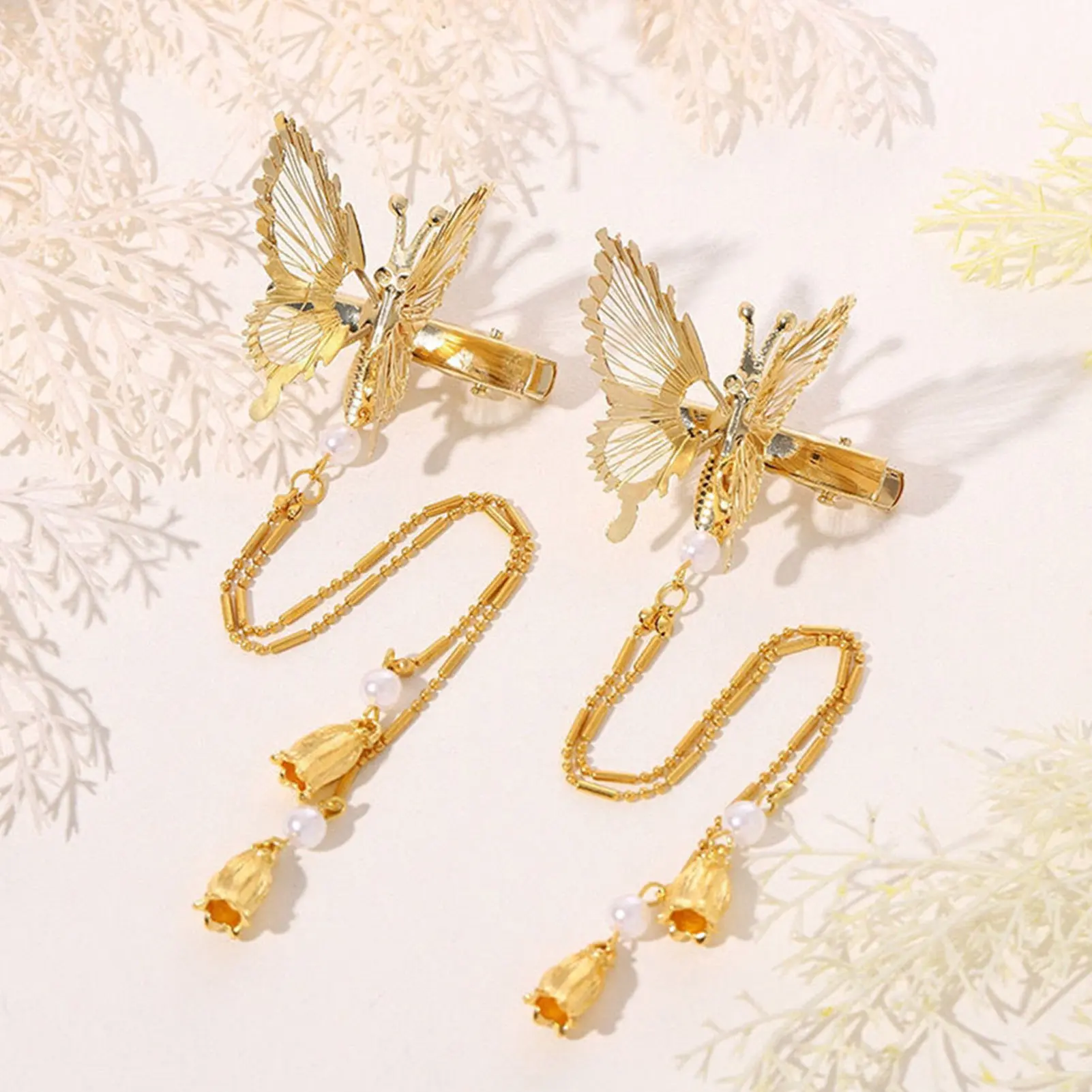 Golden Fluttering Butterfly Tassel Butterfly Hair Clip Ancient Style Fluttering Butterfly Edge Clip Moving Butterfly Hair Clip Headwear Hair Accessory