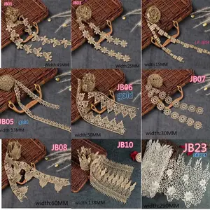 ASHION different style gold water soluble embroidery crown flower lace fabric  islamic headscarf hair accessories lace trim