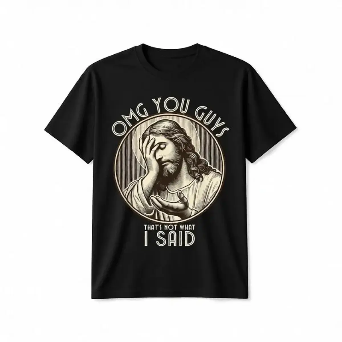 Men's Basic Graphic Print T-Shirt with "OMG You Guys I Never Said That" Funny Quote - Slimming Cotton-Spandex Top for Summer Outfits with Sneakers, Menswear, Crew Neck, Denim, Fabric, Stretch, Smooth, Leather, Classic, Seamless, Shortsleeve, Simple