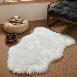 Faux Fur , Fluffy White Small Sheepskin , Ultra Soft 2x3 Ft Mat, Machine Washable Shag Mats, Nursery Throw for Bed, Living, Kids Room Gradient Abstract Print Curtains Set Quick Dry Absorbent Non-Slip Bath Mat