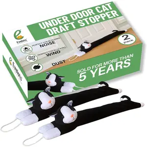Door Cat Draft Stopper - Weighted - 2 Pack - Keep Cold Air, Warm Air Out - Odor, Noise, Dust, Wind Blocker - Great for Window - Full 38 Inch Long - Kitty Cat - Loops