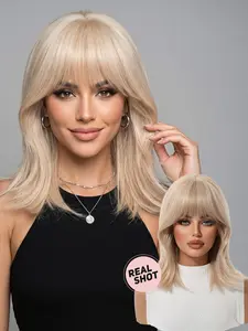 14-Inch Medium Length Curly Wig with Bangs, Elegant and Cute Style, Perfect for Cosplay, Holidays, Parties, Daily Wear
