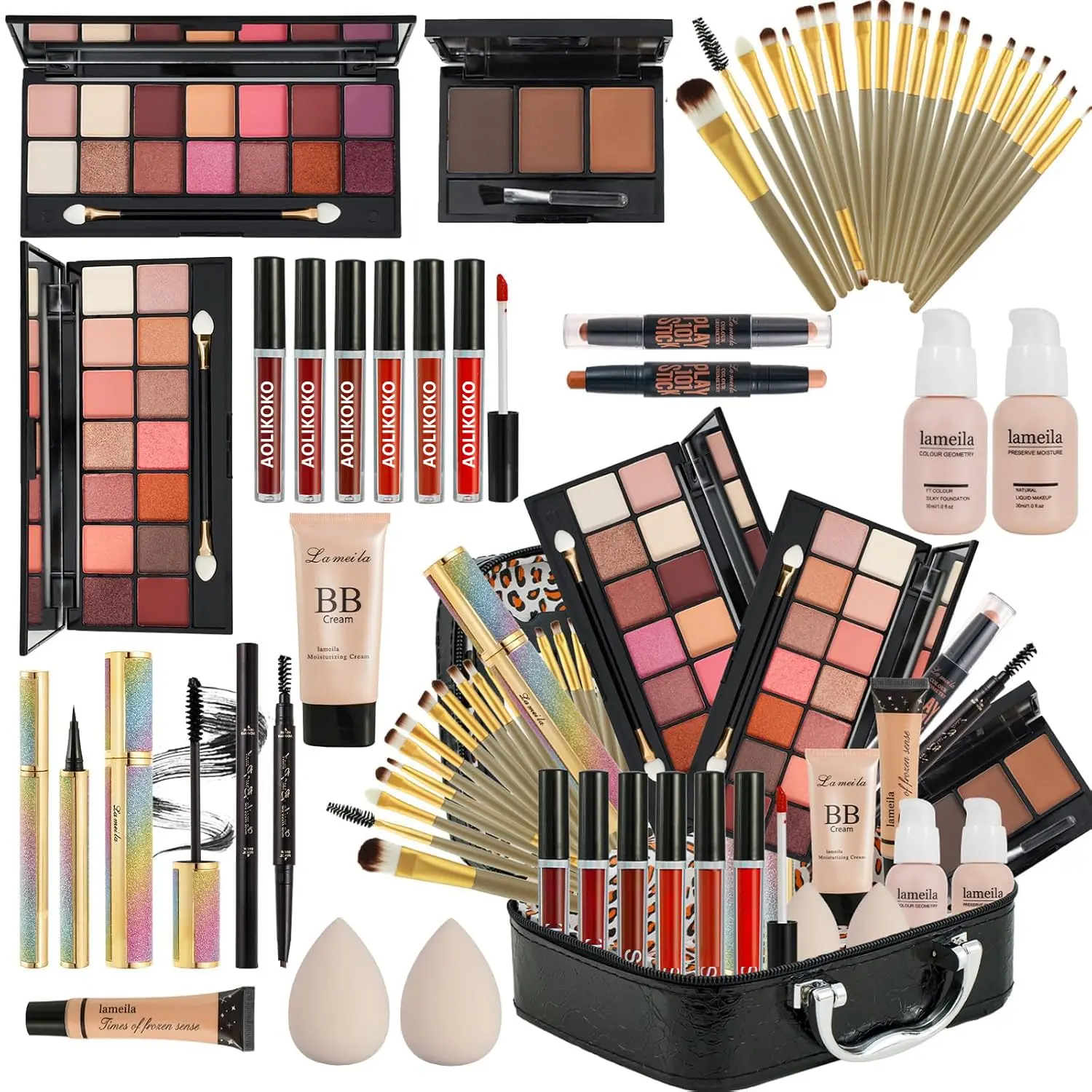 Women's 1-in-1 Makeup Kit - Complete Beauty Set with Eyeshadow Palette, Foundation, Lip Gloss, Eyeliner, Mascara, and Makeup Brushes