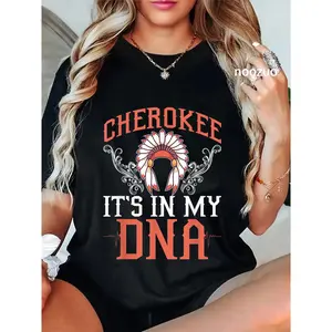 100% Cotton Short-Sleeve Round Neck Casual Streetwear Top, Cherokee My DNA Native Americans Design Sports & Outdoor Sports Top