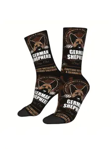 1 Pair Men's Novelty Crew Socks German Shepherd Dog Club Printed Hip Hop Harajuku Style Socks Fun Fashion Streetwear Accessory