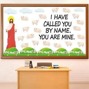 Christian  Bulletin Board Set Religious Classroom Decorations I Have Called You By Name Bulletin Board Sheep Paper Cutouts for Sunday School VBS  Church Chalkboard Door Wall Decor