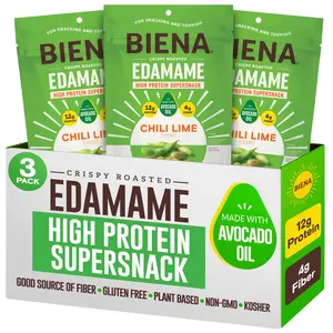 Biena Crispy Roasted Edamame Beans Snack – Chili Lime - High Protein Snack for Adults & Kids, 12g-13g Protein per Serving - Made with Avocado Oil – Vegan, Low Carb, Gluten-Free – 3-Pack 4.75oz