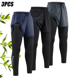Set of 3 men’s solid-color stretch joggers with drawstring and breathable fabric—stylish, professional fitness pants that wick sweat and dry quickly, suitable for gyms, training, outdoor activities, and casual wear. Athletic pants