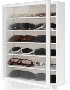 Sunglasses Organizer Storage Wall Mounted: 13 x 15.6 inches Eyewear Display Case Rustic  Eyeglasses Holder Large Glasses Storage Box,White