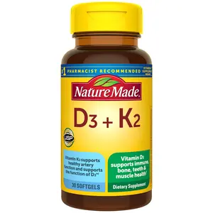 Vitamin D3 K2 Supplement, 5000 IU (125 mcg) Vitamin D3 with K2, Daily Bone, Teeth, Muscle & Immune Support Formula, 30 Softgels (30 Day Supply)