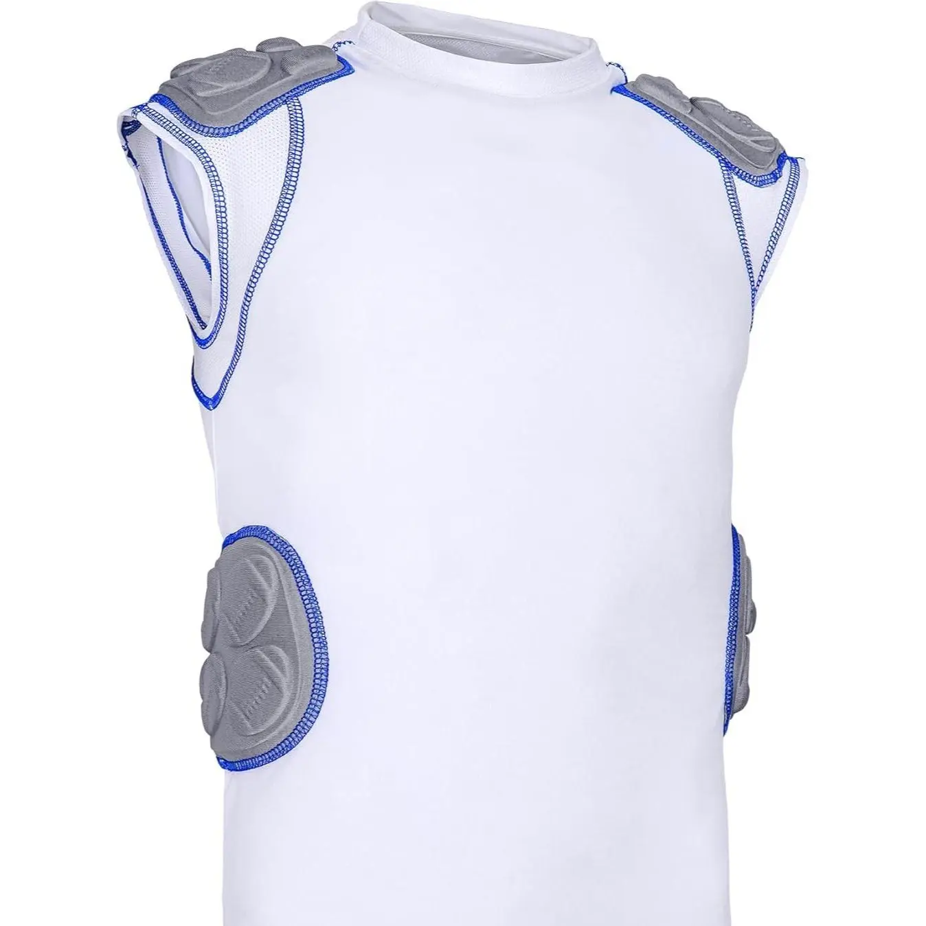 Exxact Sports Defender Youth Padded Football Shirt - Football Rib Protector with Shoulder & Spine Pads, 5-Pad Football Compression Shirt (White)