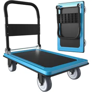 Push Cart, Folding Mobile Platform Trolley,Thickened and Reinforced, 360? Swivel Wheels,36 "L x 24 "W, 1100 lb. Blue  cart with Wheels