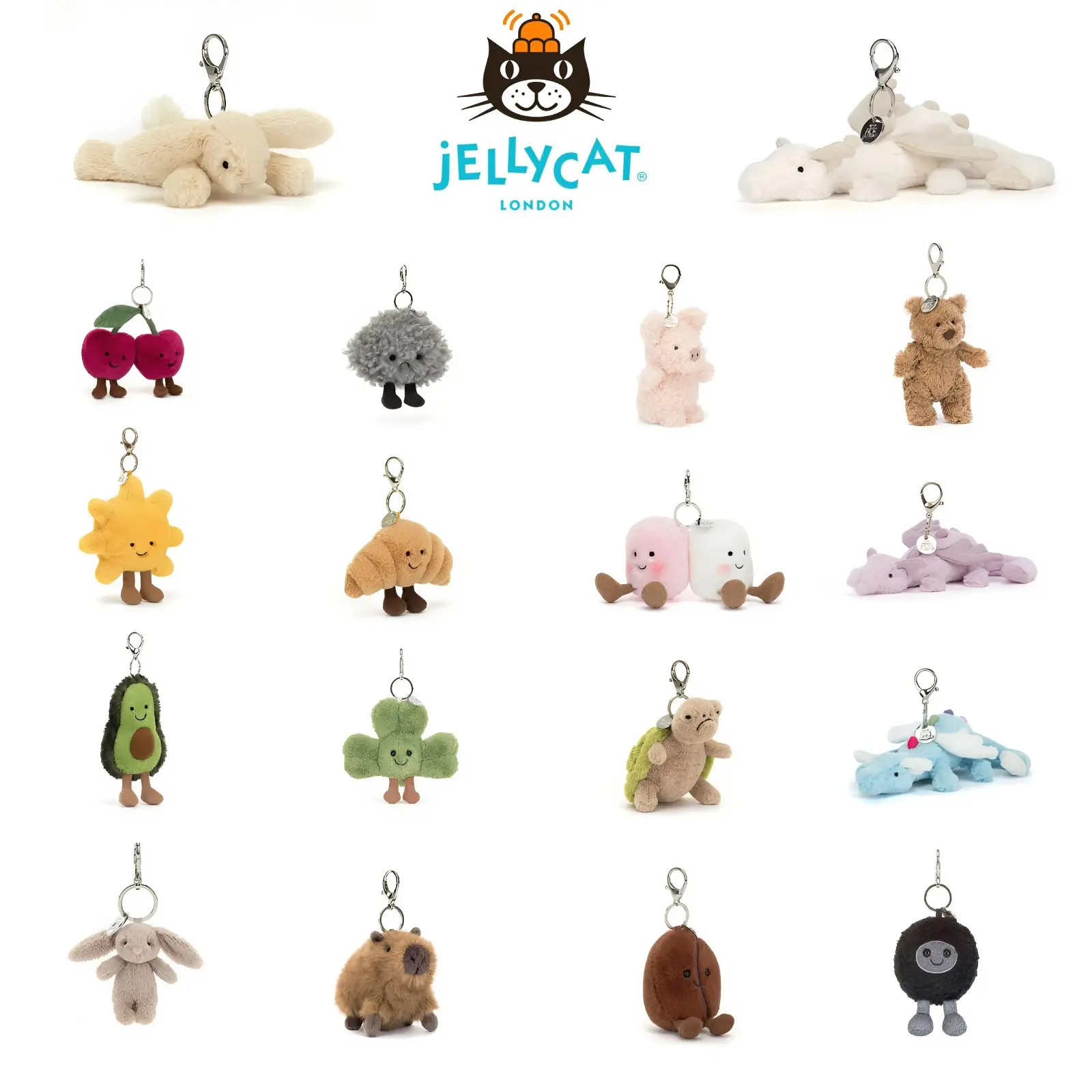 JELLYCAT Cute Plush Keychain Collection - Cute Mini Stuffed Animal Keyring, Soft Bag Charm, Birthday Gift for Kids, Collectors' Fashion Accessory