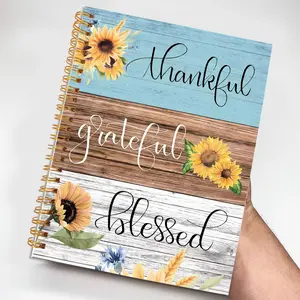 1pc Plank Background Sunflower Three-color Plank THANKFUL Notebook Perfect Gifts Writing Notebook Diary NoteBook Bible Verse Office Stationery Birthday Christmas Gift 5.5x8.3in with 50 Pages