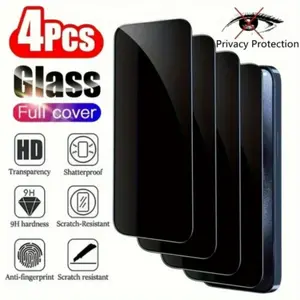 Full Coverage Privacy Tempered Glass Screen Protector for iPhone 11 12 13 14 15 16 Pro Max - 4 Pack