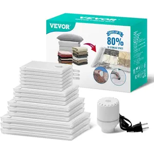 VEVOR Vacuum Storage Bags, 15 Pack Space Saver Seal Bag(3 Jumbo/3 Large/3 Medium/3 Small/3 Roll), Compression Airtight Zipper Space Bags with Electric Pump, for Cloth, Bedding, Blanket, Pillow, Travel