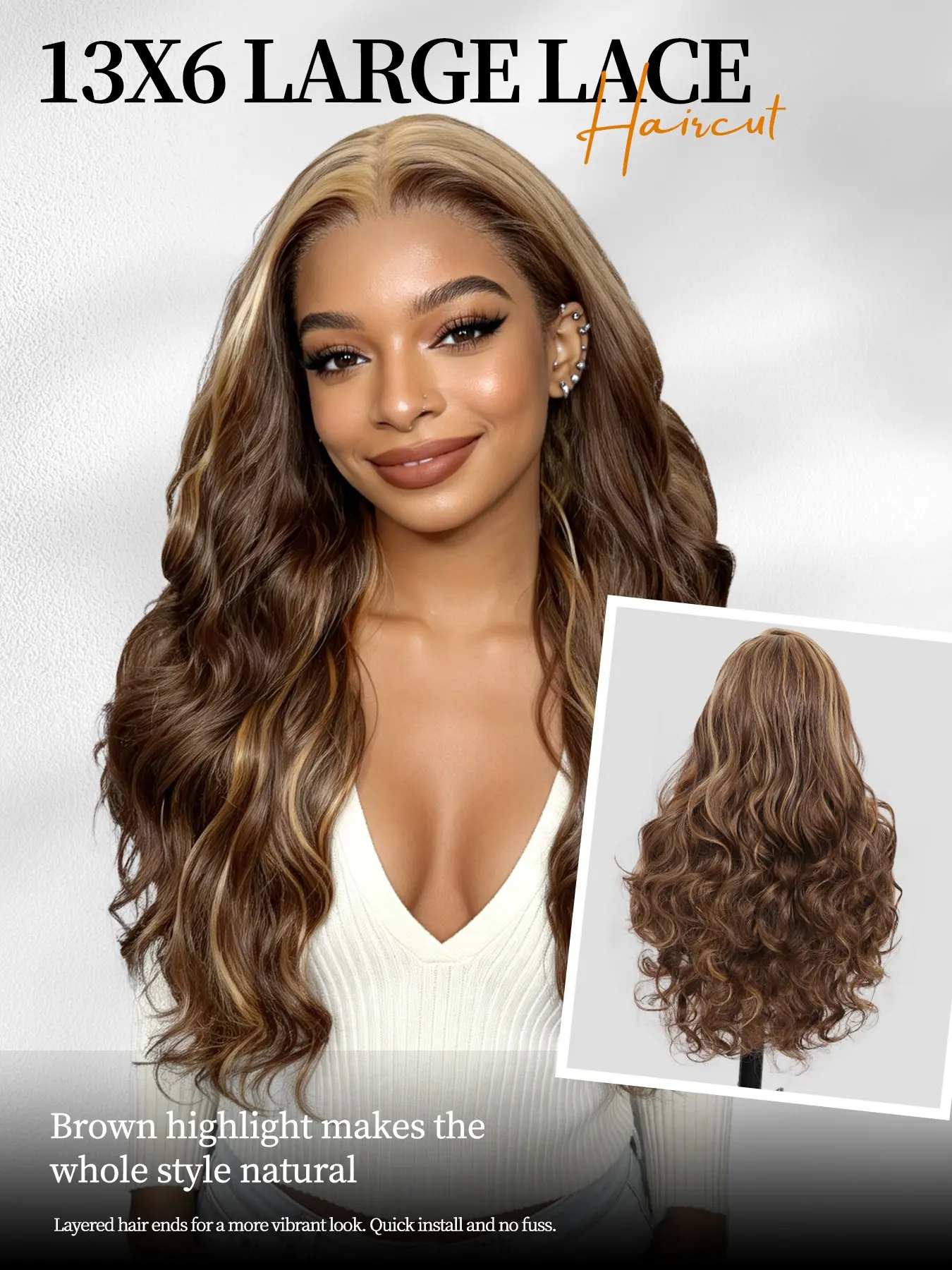Lehanhair 24 Inch Body Wave Wigs for Women, Gorgeous Fluffy Wigs without Bangs, Synthetic 13*6 Lace Front Wigs for Party, Daily Use, Synthetic Wavy Wig