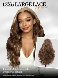 Lehanhair 24 Inch Body Wave Wigs for Women, Gorgeous Fluffy Wigs without Bangs, Synthetic 13*6 Lace Front Wigs for Party, Daily Use
