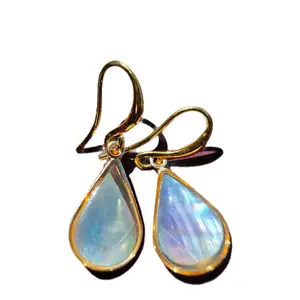 Amani Creations Lifestyle Everyday Wear Gold Plated Drop Earrings with Oval Labradorite and Simple Design