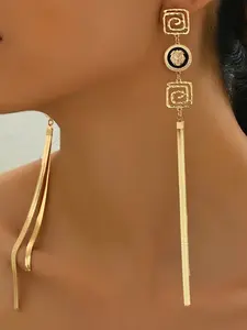 Women's Fashion Long Tassel Statement Earrings, Classical Luxury Style Lion Head & Geometric Design, Elegant Vintage Jewelry for All Seasons