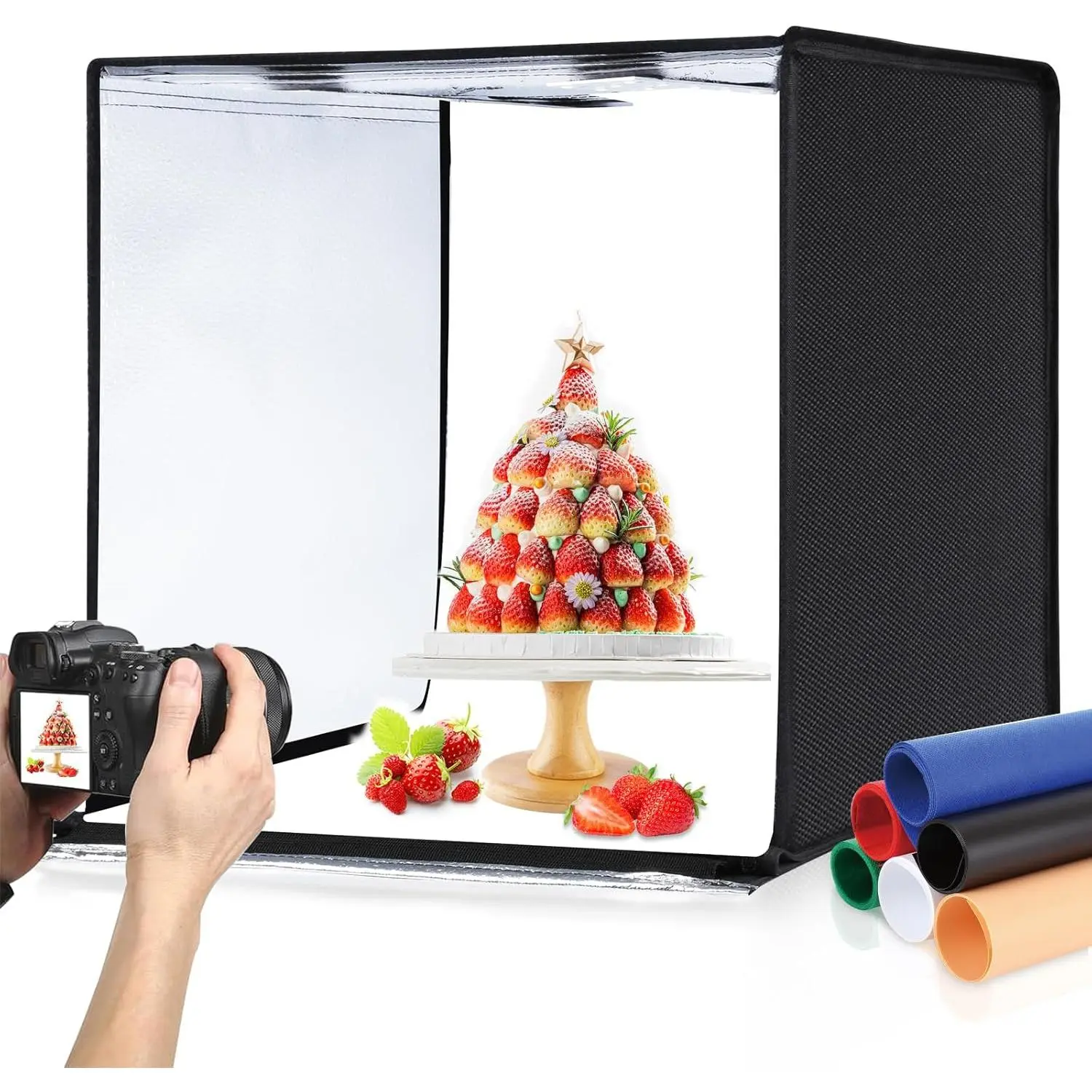 Light Box Photography, 24x24 inch Large Photo Studio Light Box, Professional Dimmable Photo Booth with 120 LED Lights & 6 Backdrops for  and  Items Product Photography