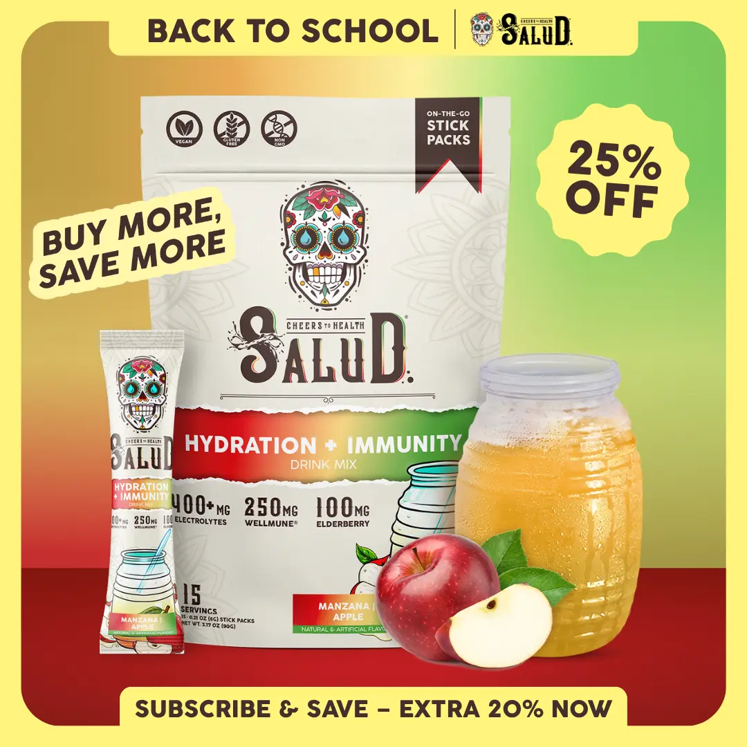 Salud 2-in-1 [Hydration + Immunity - Manzana | Apple]  Agua Fresca Drink Mix, Elderberry, Dairy & Soy Free, Non-GMO, Gluten Free, Vegan, Low Calorie, 1g Sugar (15 Servings)